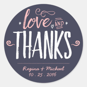 ネイビーブルー絵を描ブラシタイポグラフィありがとうステッカー ラウンドシール