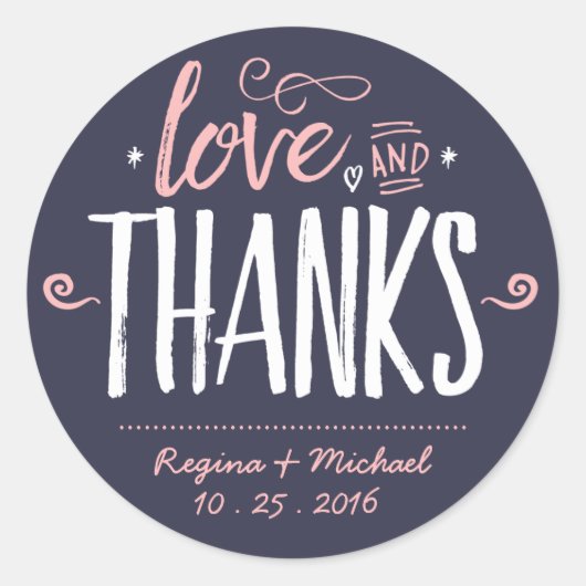 ネイビーブルー絵を描ブラシタイポグラフィありがとうステッカー ラウンドシール (正面)