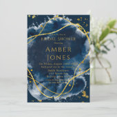 ネイビーブルー絵を描金ゴールドブライダルシャワー招待 招待状 (スタンド正面)