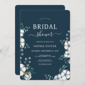 ネイビーブルー綿花エレガントブライダルシャワー 招待状 (正面/裏面)