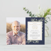 ネイビーブルー緑のお祝いライフ写真 招待状 (スタンド正面)