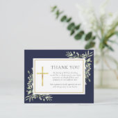 ネイビーブルー緑のクリスチャン葬儀の写真 サンキューカード (スタンド正面)