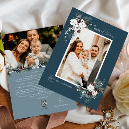 ネイビーブルー緑のヴィンテージクリスマス2枚の写真 シーズンカード