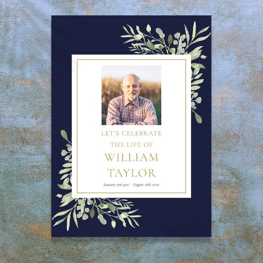 ネイビーブルー緑の写真お祝い・オブ・ライフ・サイン ポスター