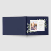 ネイビーブルー緑の愛する記憶の写真葬儀 ゲストブック (全面)
