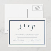 ネイビーブルー縁どウェディングSVPポストカード インビテーションポストカード (正面/裏面)