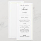 ネイビーブルー縁どエレガントウェディングメニューカード メニュー (正面/裏面)