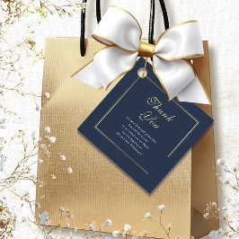 ネイビーブルー縁ど金ゴールドエレガントウェディングサンキュー フェイバータグ