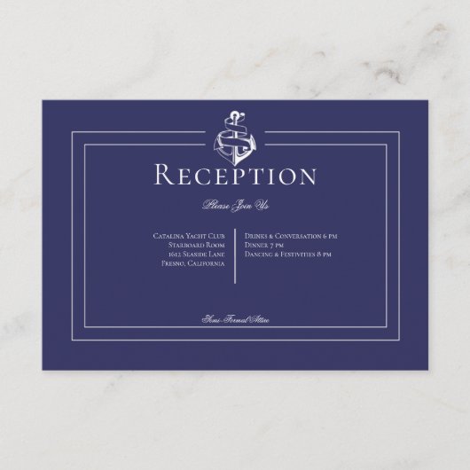 ネイビーブルー航海のいかりウェディングレセプション エンクロージャーカード (正面)