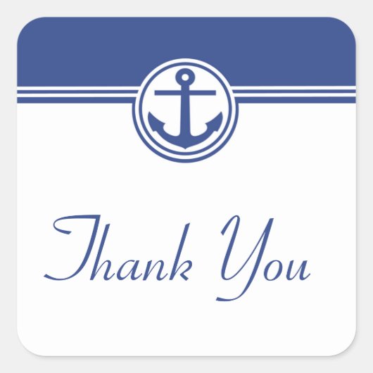 ネイビーブルー航海のいかりサンキューステッカー スクエアシール (正面)