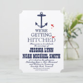 ネイビーブルー航海のいかりタイポグラフィレッド結婚ズ 招待状 (スタンド正面)