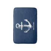 ネイビーブルー航海のいかりパーソナライズされたバスマット バスマット (正面縦)