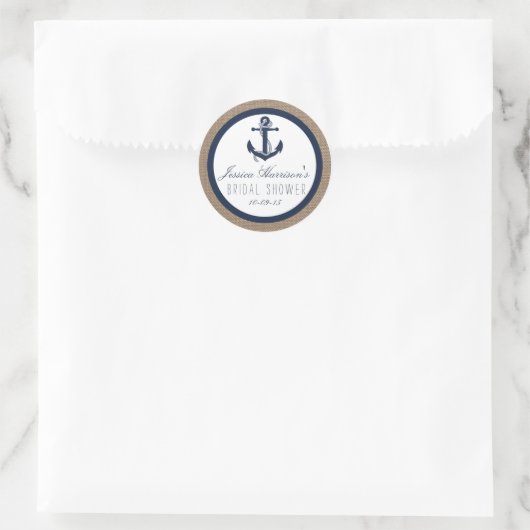 ネイビーブルー航海のいかりブライダルシャワーシール ラウンドシール (バッグ)