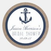 ネイビーブルー航海のいかりブライダルシャワーシール ラウンドシール (正面)