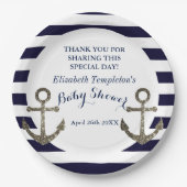 ネイビーブルー航海のいかりベビーシャワー ペーパープレート (正面)