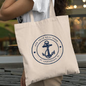 ネイビーブルー航海のいかりボートネームクルーズカスタム トートバッグ