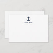 ネイビーブルー航海のいかりボートネームサマークルーズ サンキューカード (正面/裏面)