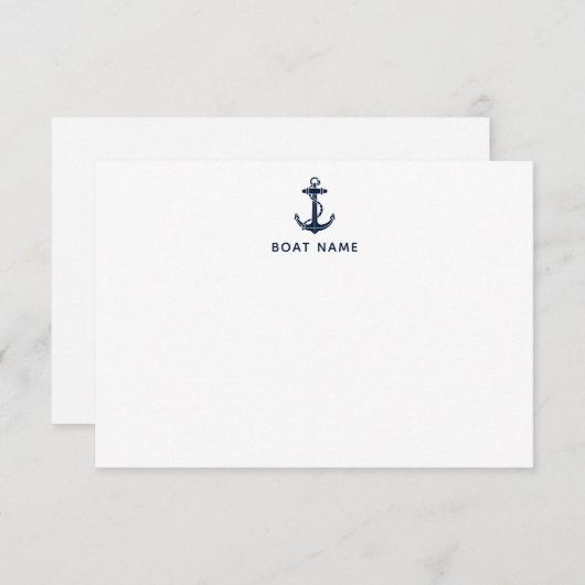 ネイビーブルー航海のいかりボートネームサマークルーズ サンキューカード (正面/裏面)