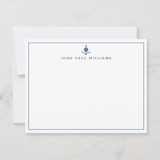 ネイビーブルー航海のいかりボートヘルム縁どライン ノートカード (正面)