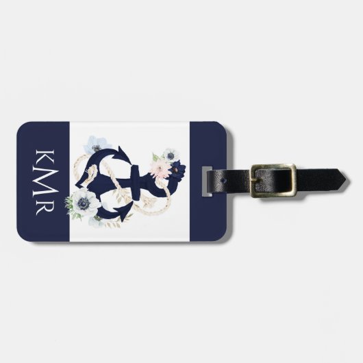 ネイビーブルー航海のいかりマリーナフローラ開花 ラゲッジタグ (正面横)
