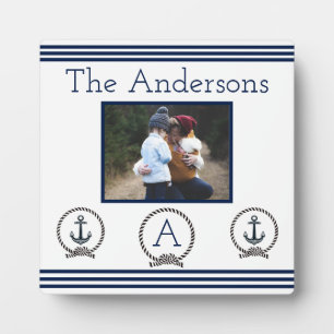 ネイビーブルー航海のいかりモノグラム写真フレーム フォトプラーク