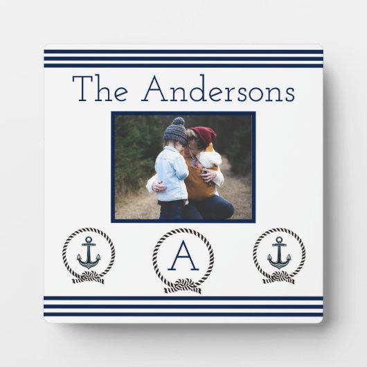 ネイビーブルー航海のいかりモノグラム写真フレーム フォトプラーク (正面)