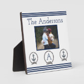 ネイビーブルー航海のいかりモノグラム写真フレーム フォトプラーク (正面)