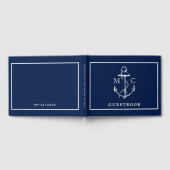 ネイビーブルー航海のいかりモノグラム結婚ズ ゲストブック (全面)