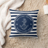 ネイビーブルー航海のいかりロープウェルカムアウトドア クッション (ブランケット)