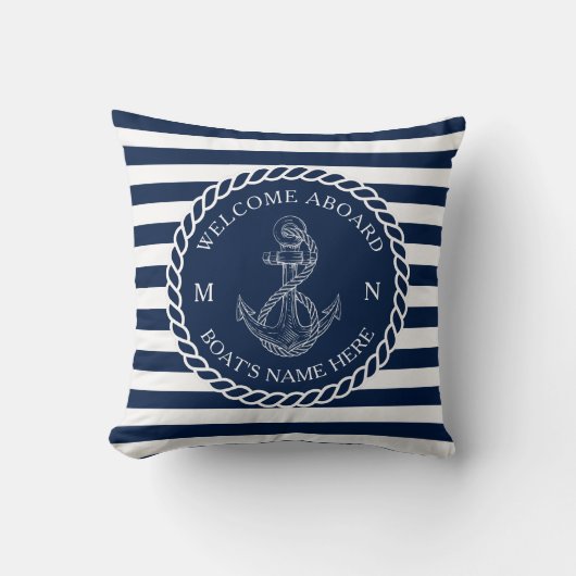 ネイビーブルー航海のいかりロープウェルカムアウトドア クッション (正面)