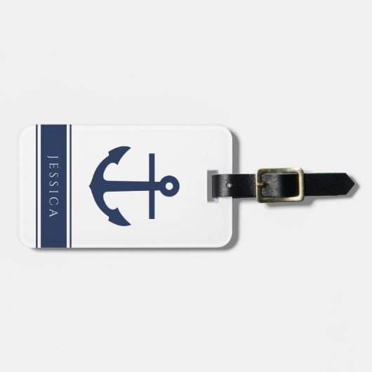 ネイビーブルー航海のいかり名前をカスタムする ラゲッジタグ (正面横)