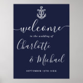 ネイビーブルー航海のいかり結婚のウェルカムサイン ポスター (正面)