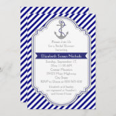 ネイビーブルー航海のいかり結婚ズブライダルシャワー 招待状 (正面/裏面)