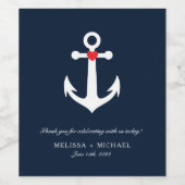 ネイビーブルー航海のいかり結婚ズ・サンキュー ワインラベル (シングルラベル)