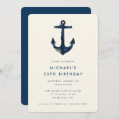 ネイビーブルー航海のいかり55thバースデーパーティー 招待状 (正面/裏面)