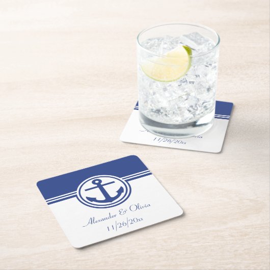ネイビーブルー航海のいかり スクエアペーパーコースター (インサイチュ)