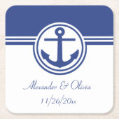 ネイビーブルー航海のいかり スクエアペーパーコースター (正面)