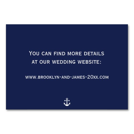ネイビーブルー航海のの結婚アコモデーションカード テーブルナンバー (裏面)