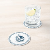 ネイビーブルー航海のウインドセーリングボート ラウンドペーパーコースター (インサイチュ)