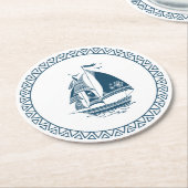 ネイビーブルー航海のウインドセーリングボート ラウンドペーパーコースター (アングル)
