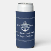 ネイビーブルー航海のウェルカムクアボードボートネームいかり スリム缶クーラー (Seltzer裏面)