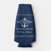 ネイビーブルー航海のウェルカムクアボードボートネームいかり ボトルクーラー (正面)