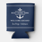 ネイビーブルー航海のウェルカムクアボードボートネームいかり 缶クーラー (正面)