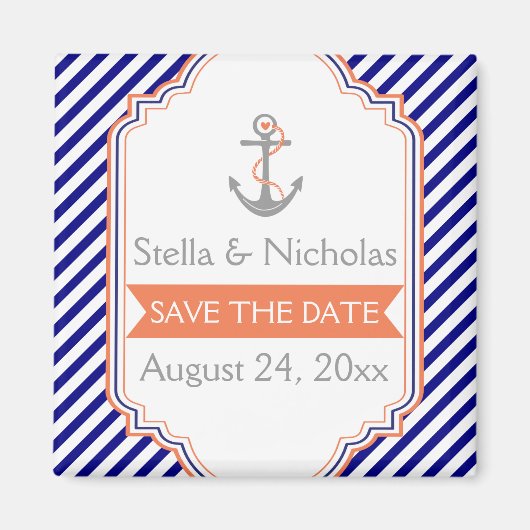 ネイビーブルー航海のサンゴ婚礼日を保存 マグネット (正面)