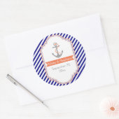 ネイビーブルー航海のサンゴ婚礼日を保存 ラウンドシール (封筒)