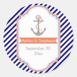 ネイビーブルー航海のサンゴ婚礼日を保存 ラウンドシール