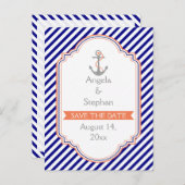 ネイビーブルー航海のサンゴ婚礼日を保存 案内ポストカード (正面/裏面)