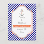 ネイビーブルー航海のサンゴ婚礼日を保存 案内ポストカード (正面)