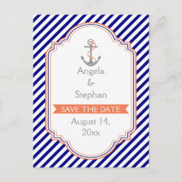 ネイビーブルー航海のサンゴ婚礼日を保存 案内ポストカード