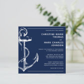 ネイビーブルー航海のシップいかり結婚式招待状 (スタンド正面)